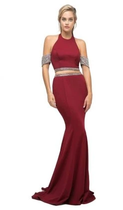 Cinderella Divine - UH551 Embellished Halter Trumpet Dress Formal Gowns