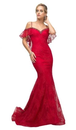 Formal Gowns Cinderella Divine - UH552 Beaded Cold Shoulder Mermaid Dress