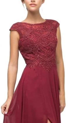 Cinderella Divine - UL035 Beaded Lace Bodice Scallop Cap Sleeve Chiffon Gown - 1 Pc Burgundy In Size M Available Formal Gowns 5 Cinderella Divine - UL035 Beaded Lace Bodice Scallop Cap Sleeve Chiffon Gown - 1 Pc Burgundy In Size M Available Formal Gowns