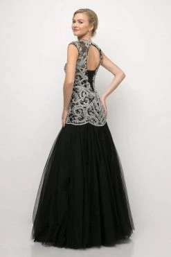 Cinderella Divine - UM072 Beaded High Neck Cap Sleeve Trumpet Dress Formal Gowns 6 Cinderella Divine - UM072 Beaded High Neck Cap Sleeve Trumpet Dress Formal Gowns