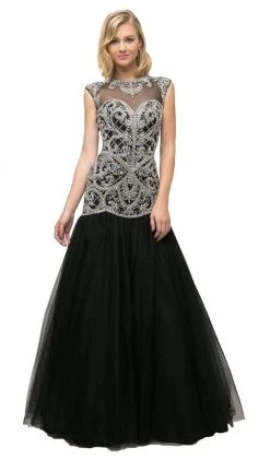 Cinderella Divine - UM072 Beaded High Neck Cap Sleeve Trumpet Dress Formal Gowns 7 Cinderella Divine - UM072 Beaded High Neck Cap Sleeve Trumpet Dress Formal Gowns