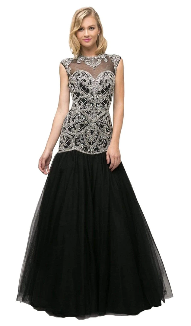 Cinderella Divine - UM072 Beaded High Neck Cap Sleeve Trumpet Dress Formal Gowns 5 Cinderella Divine - UM072 Beaded High Neck Cap Sleeve Trumpet Dress Formal Gowns