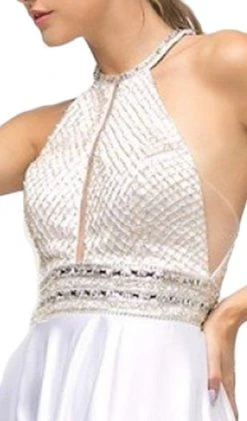 Formal Gowns Cinderella Divine - UM076 Beaded Halter A-line Dress With Train
