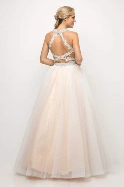 Cinderella Divine - UM078 Appliqued Crisscross Strapped Two-Piece Gown Formal Gowns