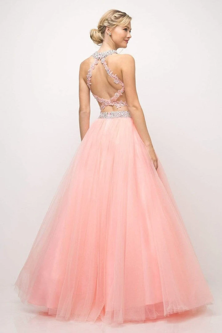 Cinderella Divine - UM078 Appliqued Crisscross Strapped Two-Piece Gown Formal Gowns 6 Cinderella Divine - UM078 Appliqued Crisscross Strapped Two-Piece Gown Formal Gowns