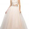 Cinderella Divine - UM078 Appliqued Crisscross Strapped Two-Piece Gown Formal Gowns