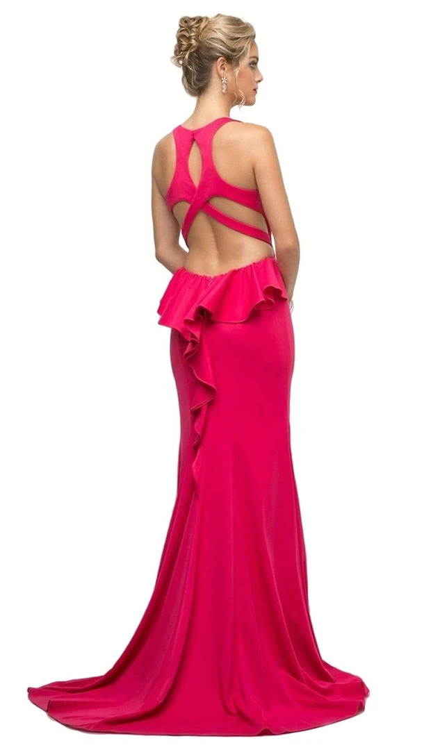 Cinderella Divine - UR137 Plunging Bodice Strappy Knit Trumpet Gown Formal Gowns 5 Cinderella Divine - UR137 Plunging Bodice Strappy Knit Trumpet Gown Formal Gowns