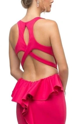 Cinderella Divine - UR137 Plunging Bodice Strappy Knit Trumpet Gown Formal Gowns 11 Cinderella Divine - UR137 Plunging Bodice Strappy Knit Trumpet Gown Formal Gowns