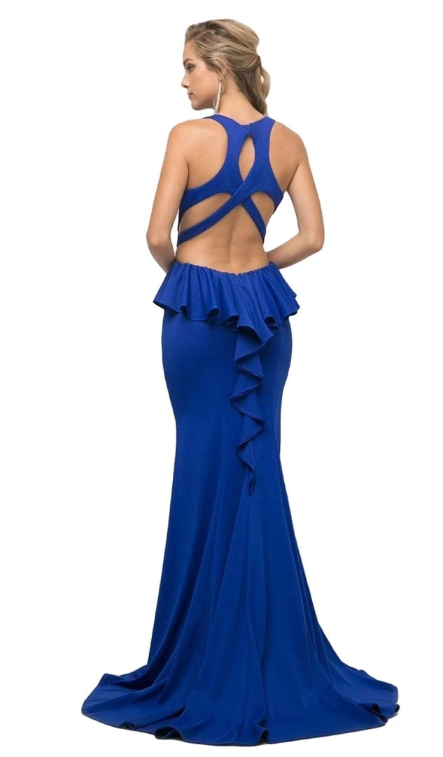 Cinderella Divine - UR137 Plunging Bodice Strappy Knit Trumpet Gown Formal Gowns 8 Cinderella Divine - UR137 Plunging Bodice Strappy Knit Trumpet Gown Formal Gowns