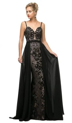 Cinderella Divine - UT254 Lace Deep Sweetheart Dress With Overskirt Formal Gowns