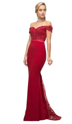 Formal Gowns Cinderella Divine - UV001 Off Shoulder Beaded Lace Bodice Mermaid Gown