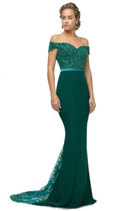 Formal Gowns Cinderella Divine - UV001 Off Shoulder Beaded Lace Bodice Mermaid Gown