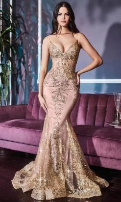 Cinderella Divine - V-Neck Glitter Lace Evening Gown J810 Formal Gowns