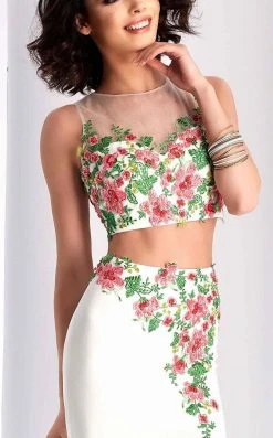 Clarisse - 3056 Floral Illusion Jewel Sheath Dress