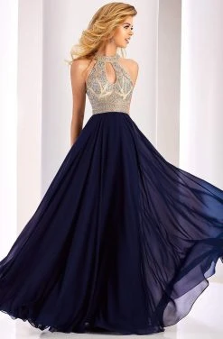 Clarisse - 3087 Geo-Embellished Halter Cutout Gown