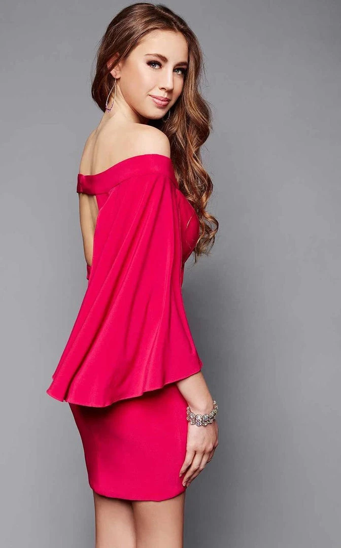 Clarisse - 3355 Cape Sleeved Off-Shoulder Dress 5 Clarisse - 3355 Cape Sleeved Off-Shoulder Dress