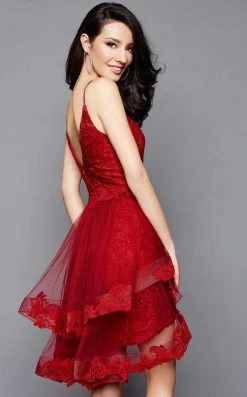 Clarisse - 3366 Plunging Neckline Lace Cocktail Dress Cocktail Dresses