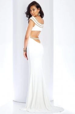 Clarisse - 3409 Ornate Cap Sleeves Cutout Long Gown