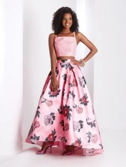 Clarisse - 3420 Two-Piece Square Neck Lace And Floral Evening Gown