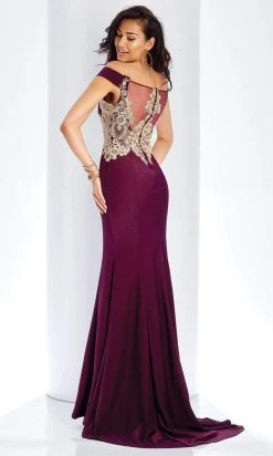 Clarisse - 3452 Gold Lace Applique Evening Gown Formal Gowns