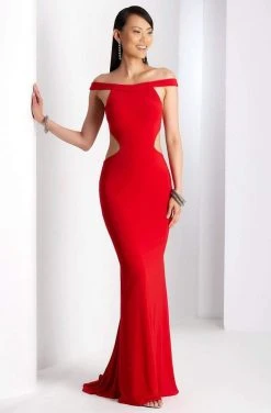 Clarisse - 3457 Sleek Off-Shoulder Sheath Dress