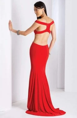 Clarisse - 3457 Sleek Off-Shoulder Sheath Dress