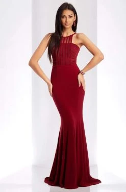 Clarisse - 3519 Pleated Halter Trumpet Dress