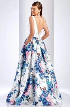 Formal Gowns Clarisse - 3538 Deep V-Neck Floral Mikado Evening Gown