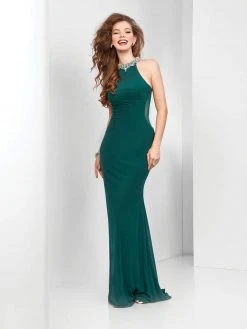 Clarisse - 3547 Bedazzled Halter Sheath Dress