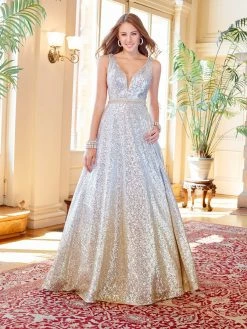 Clarisse - 3589 Sleeveless Sequined Deep V-neck Ballgown