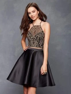 Clarisse - 3688 Two Piece Embroidered Halter Cocktail Dress