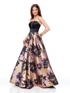 Clarisse - 3718 Strapless Floral Print A-Line Gown