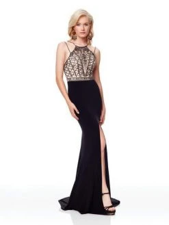 Clarisse - 3723 Beaded Halter Jersey Dress With Train Formal Gowns