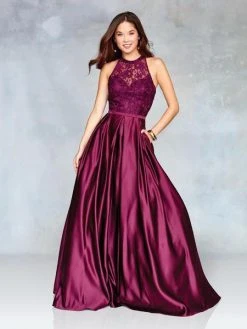 Clarisse - 3763 Illusion Halter Lace A-Line Gown Formal Gowns