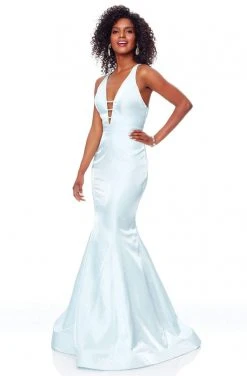 Formal Gowns Clarisse - 3765 Deep Halter V-neck Mermaid Dress With Train