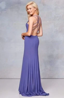 Clarisse - 3775 Crisscross-Accented Plunging Jersey Gown Formal Gowns 11 Clarisse - 3775 Crisscross-Accented Plunging Jersey Gown Formal Gowns