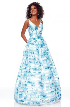 Clarisse - 3800 Striped Floral Sleeveless A-Line Gown