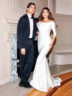 Formal Gowns Clarisse - 3841 Quarter Length Sleeve Silky Jersey Mermaid Gown