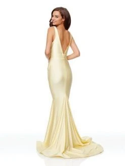 Clarisse - 3844 Lace Deep V-neck Jersey Mermaid Dress