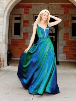 Clarisse - 3859 Embellished Deep V-neck A-line Dress Formal Gowns