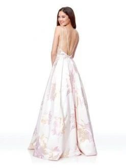 Clarisse - 3867 Deep V-neck Brocade Long A-line Dress Formal Gowns 5 Clarisse - 3867 Deep V-neck Brocade Long A-line Dress Formal Gowns