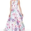 Formal Gowns Clarisse - 3874 Floral Printed Bateau Satin A-line Dress 1 Formal Gowns Clarisse - 3874 Floral Printed Bateau Satin A-line Dress