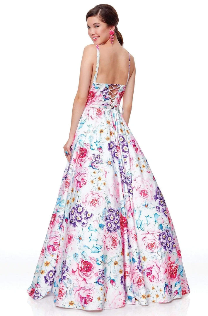 Formal Gowns Clarisse - 3874 Floral Printed Bateau Satin A-line Dress 4 Formal Gowns Clarisse - 3874 Floral Printed Bateau Satin A-line Dress