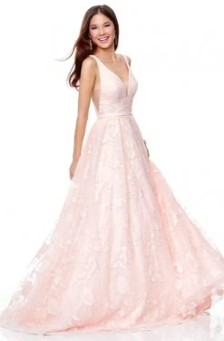 Formal Gowns Clarisse - 3876 Floral Embroidered Plunging A-Line Gown