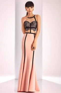 Formal Gowns Clarisse - 4815 Halter Contrast Lace Evening Gown
