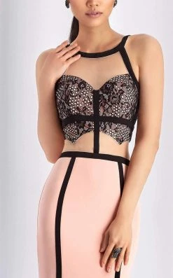 Formal Gowns Clarisse - 4815 Halter Contrast Lace Evening Gown