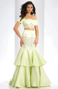 Clarisse - 4915 Off-Shoulder Two-Piece Tiered Trumpet Gown Formal Gowns
