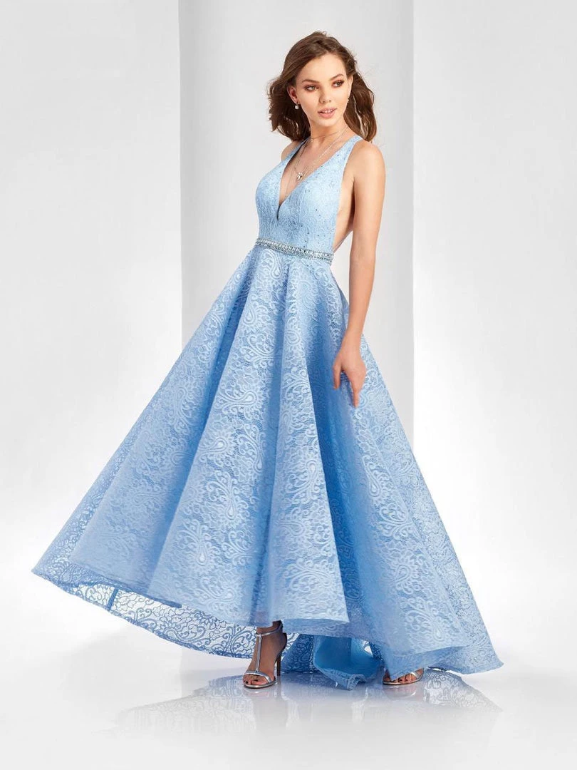 Formal Gowns Clarisse - 4936 Lace Deep V-neck High Low Dress 3 Formal Gowns Clarisse - 4936 Lace Deep V-neck High Low Dress