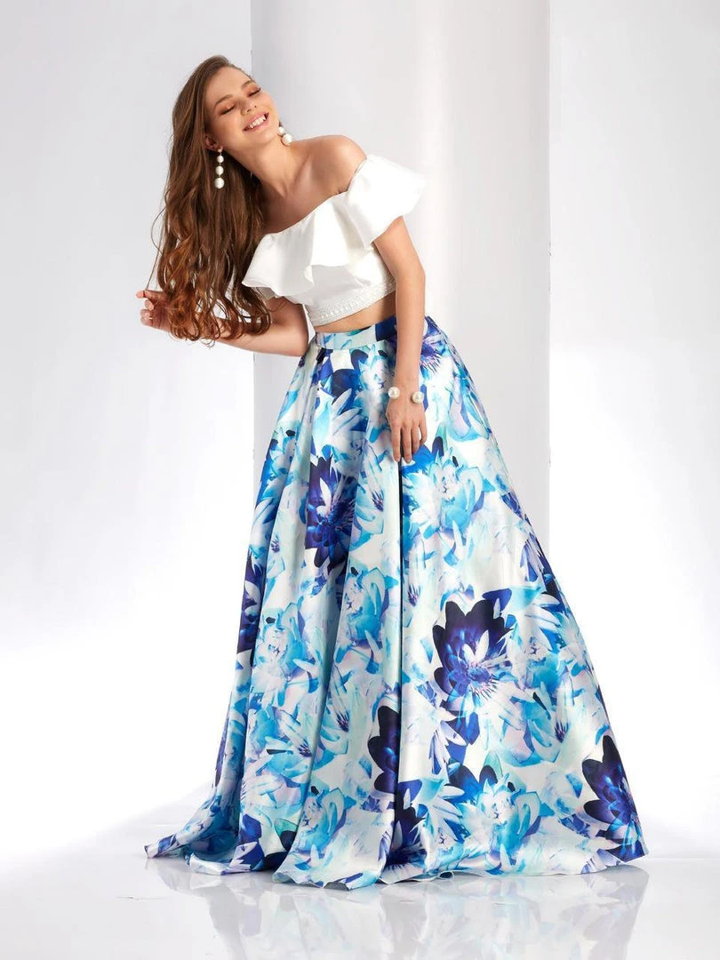 Clarisse - 4937 Off-Shoulder Two-Piece Floral Print Gown Formal Gowns 3 Clarisse - 4937 Off-Shoulder Two-Piece Floral Print Gown Formal Gowns