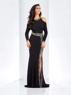 Formal Gowns Clarisse - 4946 Beaded Long Sleeves Slit Evening Gown